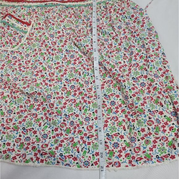 VINTAGE 60s floral print tie waist half apron with pocket and ruffle OS‎ - Picture 8 of 9
